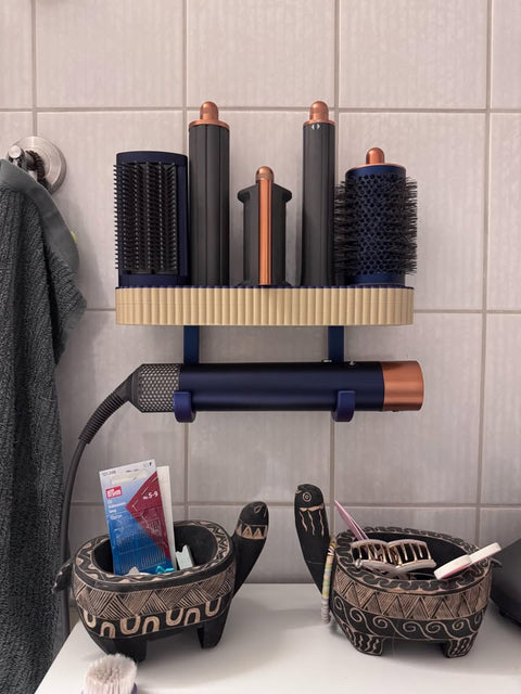 3D Printed Wall-Mounted Hair Styler Organizer — Storage Shelf & Dock for Airwrap-Style Tools, Attachments Holder for Bathroom