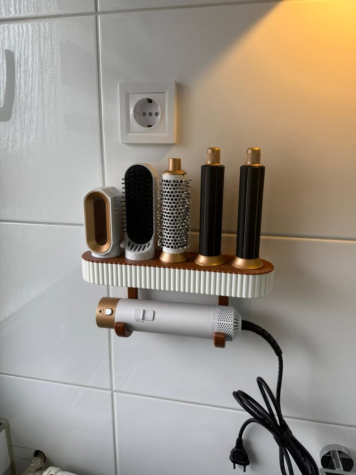 3D Printed Wall-Mounted Hair Styler Organizer — Storage Shelf & Dock for Airwrap-Style Tools, Attachments Holder for Bathroom